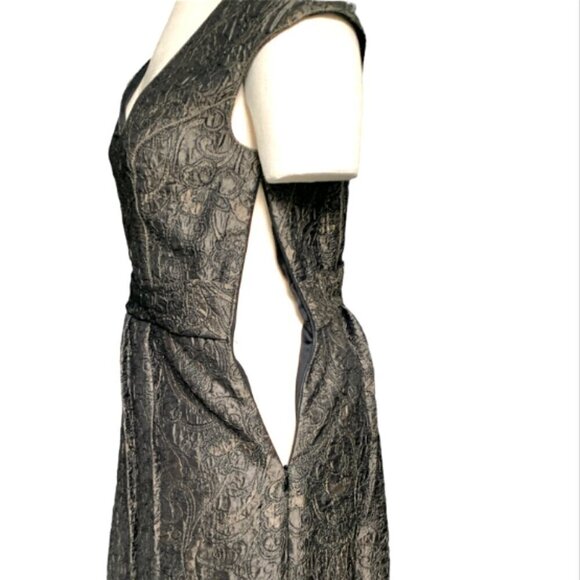 MSSP Max Studio Metallic Jacquard Fancy Cocktail Dress Sz S #66D - Picture 6 of 8